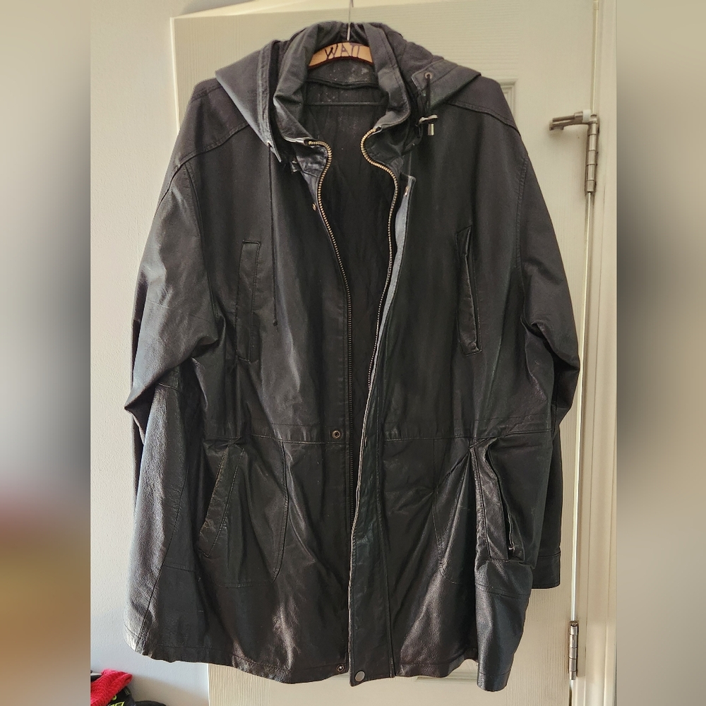 Vintage, 1992 to 1994, mens, black leather jacket XXXL, pre-owned